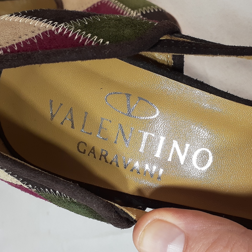 Valentino vintage Y2K patchwork suede heels burgundy green cream Brown - Picture 5 of 10